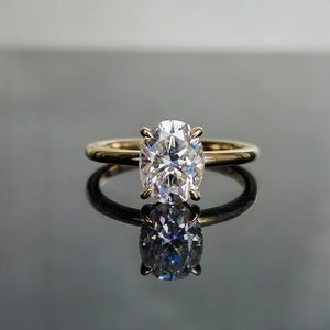 2ct Oval Moissanite Solitaire Engagement Ring 14k Solid Yellow Gold Size 7.5